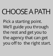  Choose a Path...Pick a starting point. We’ll guide
you through the rest and get
you to the agency that can get you
off to  the right start.